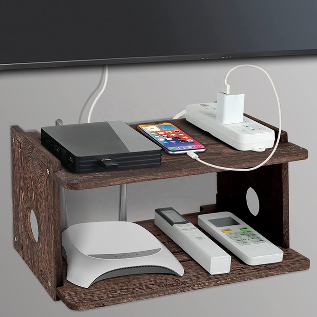 2 Tier Home Organizer Wall Mounted Desktop TV Console Router Shelf DVD Set Top Holder Telephone Stand Wifi Router Storage Rack