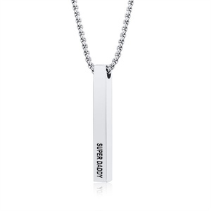 High End Women's Custom Black Engraved Letter Stainless Steel Bar Pendant <b>Necklace</b> with Link Chain <b>Silver</b> Plated Anniversary - Product Image 2