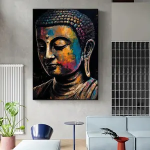 Custom Modern Painting Muurkunst Indiase Boeddha Beeldschilderijen Luxe 100% Handgeschilderde Muurschildering Handgemaakt Huisdecor Olieverfschilderij