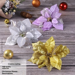 ดอกไม้จำลองสำหรับเทศกาลคริสต์มาส22ซม. อุปกรณ์ตกแต่งดอกไม้ต้นคริสต์มาสเทียม - Product Image 3