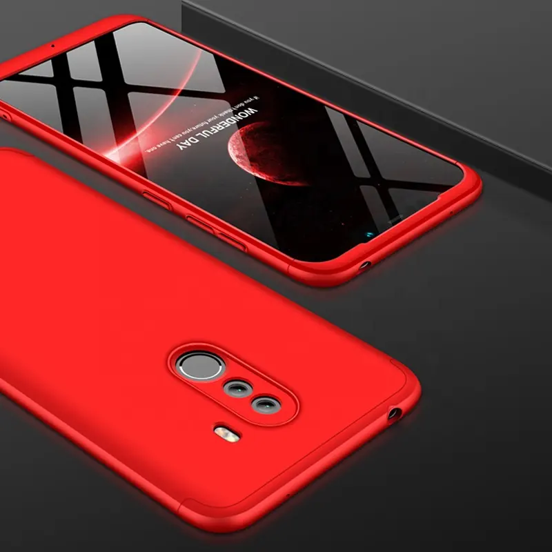 Saiboro Shockproof 3 in 1 pc slim red case for pocophone f1 hard, phone back cover for xiaomi poco f1 case