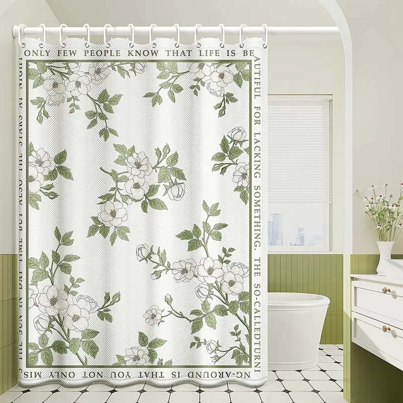 Bindi 3D Digital Printed Camellia Patterned Shower Curtain Liner Bathroom Waterproof Door Curtain Thickened