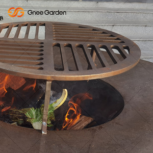 Outdoor <b>Garden</b> Large BBQ Grill Corten Steel Firewood Burning Fire Pit Party Cooking Set <b>Trolley</b> CE Certified Natural Rust Finish - Product Image 2