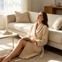 Peignoir de luxe en coton éponge, col châle, naturel, pour usage quotidien, style enveloppant pour femme, avec logo personnalisé, toutes saisons
