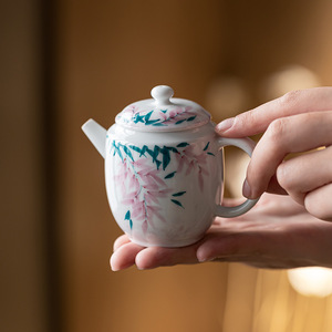 Guanlan White Porcelain Hand-Painted Wisteria Flower Teapot With Lid Kung Fu <b>Tea</b> <b>Set</b> Household Ceramic <b>Tea</b> Maker - Product Image 1