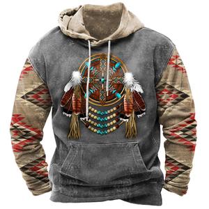 Venta al por mayor de sudaderas con capucha personalizadas 2025 para hombre Estilo Vintage azteca Navajo impreso en 3D ganchillo casual para otoño mínimo 2 uds. - Product Image 1