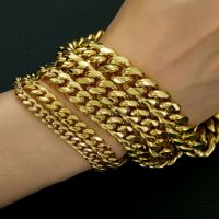 Collier chaîne cubaine en acier inoxydable plaqué or 14 carats PVD, largeur 6mm 8mm 10mm 12mm 14mm, avec boucle en zircon, style hip-hop