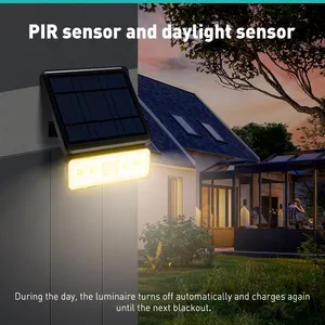 Lámpara de pared solar LED impermeable al aire libre al por mayor con sensor de movimiento PIR para luces de seguridad de jardín