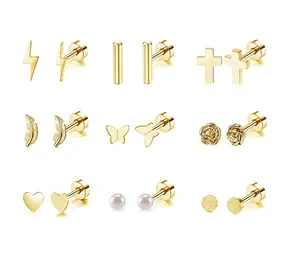 Simple Fashion Jewelry Stars Moon Heart Zircon Stud Earrings Stainless Steel Earrings For Women 6Sets Free Shipping Bulk Items