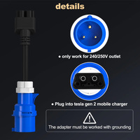 NTO CEE 3 Pin Blue Adapter pour Tesla Model S,3,X,Y Gen 2 Ev Charger Extension Cord Connector 240V Outlet at 32A 10 Inch