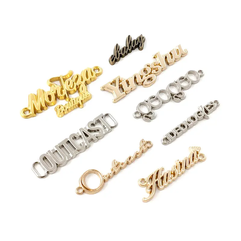 Fabricante personalizado ouro metal logotipo letras jóias placa de identificação/emblemas/sinais/etiquetas para carros/sacos/malas/móveis/roupas