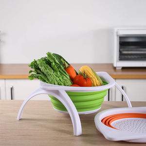 Cozinha BPA Free Silicone Foldable Food Strainer Basket Colanders Dobráveis Com Suporte Dobrável - Product Image 2