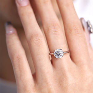 Cincin pertunangan soliter Moissanite potongan bulat klasik cincin janji perak 925 cincin berlian simulasi ulang tahun - Product Image 2