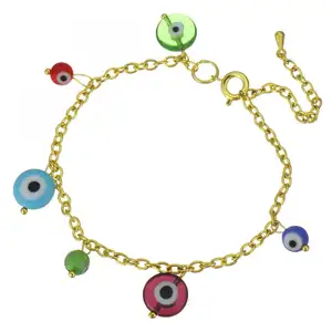 wholesale Evil Eye Lampwork Bracelets Brass fashion jewelry & for woman 10x14mm 3mm Length:8.5 Inch 1484030