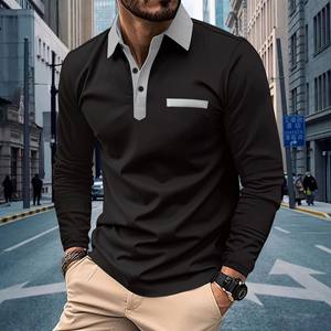 Nuova Camicia <span class=keywords><strong>POLO</strong></span> da <span class=keywords><strong>Uomo</strong></span> di Alta Qualità per Primavera e Autunno, Casual con Colletto Abbottonato, Tasca e Maniche Lunghe in Tinta Unita - Product Image 3