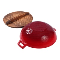 Wok rond en fonte émaillée de haute qualité, ustensiles de cuisine antiadhésifs avec manche en bois