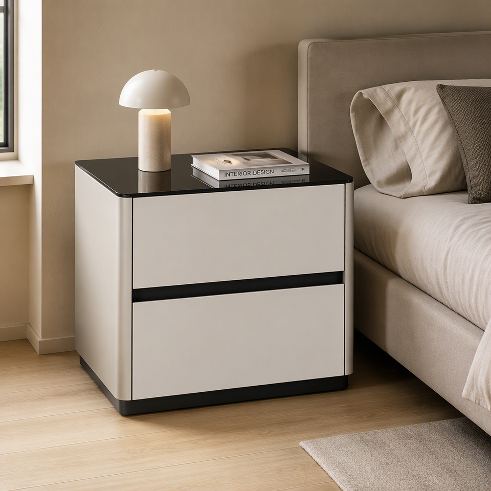 Timber Sizes Table Modern Lacquered Wood Nightstand Two Drawer Bedside Table Tempered ...