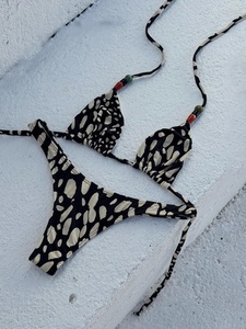 Sexy Bikini <span class=keywords><strong>Nero</strong></span> Leopardato in Chiffon 2026 da Donna con Perle, <span class=keywords><strong>Reggiseno</strong></span> Push-up e Perizoma con Imbottitura, <span class=keywords><strong>Costume</strong></span> da Bagno Estivo per Vacanze - Product Image 1