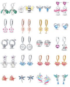 Pendientes de botón de circonita dorada con diseño de trébol de cuatro hojas y <span class=keywords><strong>mariposa</strong></span>, redondos y cuadrados, chapados en cobre y plata 925, estilo nuevo, los más vendidos. - Product Image 2