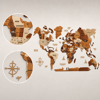 Carte du monde en bois 3D, peinture décorative, carte du monde en bois multicouche, art mural adapté à la maison et aux bureaux