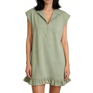 เดรสสั้นทรงโอเวอร์ไซส์แบบซิปครึ่งตัวสำหรับผู้หญิง - ชุดลำลองชายระบาย เสื้อคลุมลำลอง เสื้อผ้าผู้หญิง ชุดเดรสผู้หญิง แฟชั่น - Product Image 2