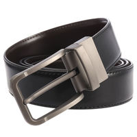 Sabuk Kulit Pria Dua Lapis Kulit Sapi Reversibel dengan Gesper Pin, Warna Hitam Coklat, Dua Sisi Berlubang, Lebar 35mm, untuk Bisnis