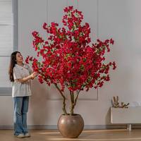 Pohon Bunga Bougainvillea Buatan Realistis dalam Pot, Tanaman Palsu Mirip Asli dalam Pot Putih untuk Dekorasi Rumah dan Pernikahan