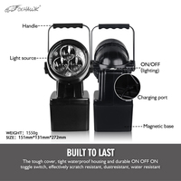 Lampe de travail portable anti-explosion Foxhawk ATEX Zone 12V à batterie rechargeable LED IP66 pour atelier et extérieur avec fixation magnétique