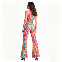 Tenue de disco pour femmes, combinaison à imprimé tourbillon coloré, combinaison à bretelles, fête sur le thème des années 70, combinaison à pattes d'éléphant, costume de disco rétro