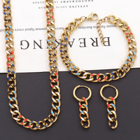 Joyas Inspiradas goteo aceite Cuba enlace cadena joyería de lujo colorido Acero inoxidable pulseras pendientes collar conjunto para mujer