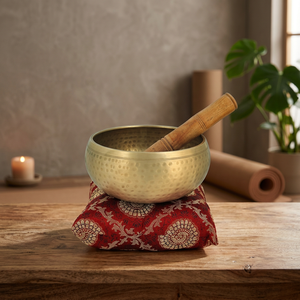 Handmade <b>Brass</b> Plated Tibetan <b>Bell</b> Metal Singing Bowl Tableware with Striker - Product Image 3