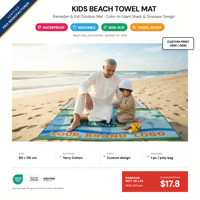 Serviette de plage pour enfants avec sac à cordon, cadeau de l'Aïd, imprimé requin et dinosaure personnalisé, ensemble d'extérieur pour enfants musulmans