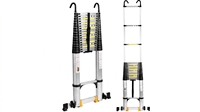 Échelle industrielle télescopique droite en aluminium moderne avec grandes crochets amovibles, capacité de charge 150 kg, hauteur extensible, pliable