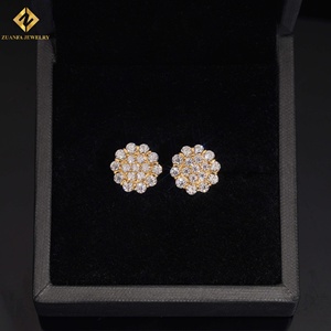 925 Sterling <b>Silver</b> Platinum Plated Moissanite Flower <b>Stud</b> Earrings Women's Wedding Party Princess Cut Trendy New Style - Product Image 3
