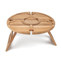 Table de pique-nique pliante en bois en vente chaude, table à vin portable en bois d'acacia pour jardin extérieur, camping, plage