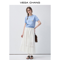 Jupe longue décontractée VEGA CHANG pour femme, coupe trapèze fluide, taille élastique, avec bordure en dentelle blanche, vente en gros