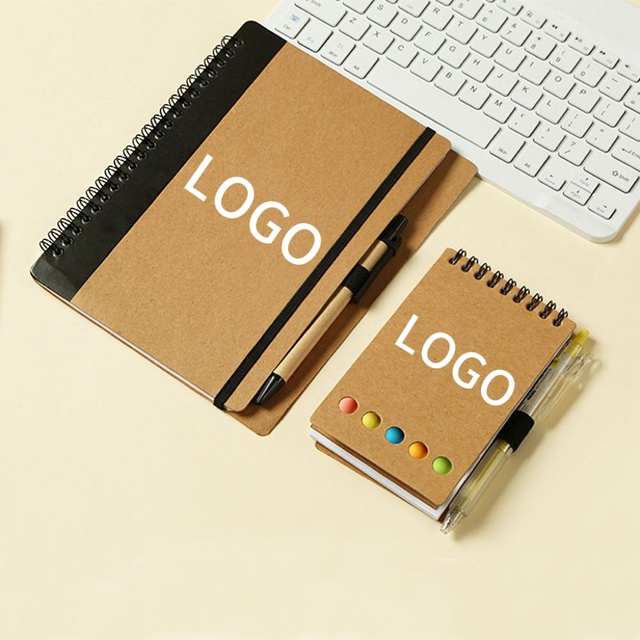 Custom Printed School Stationery B7 Eco Friendly Notebook Set Promotional Mini Kraft Spiral Notebook with Pen