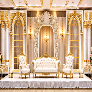 Royal White & Gold Victorian <b>Wedding</b> Stage for Luxury Events Luxury Fiber <b>Frames</b> Panel for Stage Decor Royal Hand Carved <b>Frames</b> - Product Image 1