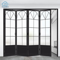 Fenêtre pliante en aluminium à grille arche noire, verre texturé effet eau, pour maison de grande hauteur, taille personnalisée non standard pour le marché international