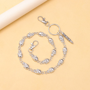 Cadena de cintura de calavera metálica, plata tibetana, unisex, estilo hip hop, cadena corporal de moda para uso diario, diseño de esqueleto de una sola pieza - Product Image 4