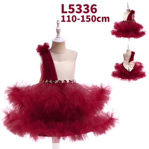 Robe de bal rouge foncé pour filles Nouveau Design Floral Satin ODM Fourniture <span class=keywords><strong>Ceinture</strong></span> perlée pour enfants pour anniversaire et soirée - Product Image 6