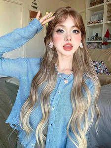 Perruque synthétique de haute qualité naturelle grande vague cheveux longs couverture complète de la tête Style Champagne couleur - Product Image 6