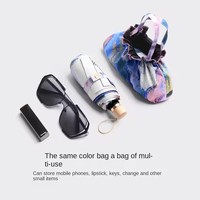 Vente en gros de parapluie boutique de voyage en plein air pour dames avec cinq poches pliantes petit motif de fleurs roses ceinture sac à main logo