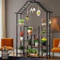 Support de fleurs minimaliste en fer, multi-niveaux, en forme de maison, multifonctionnel, sur pied, non pliable, pour plantes vertes et plantes araignées