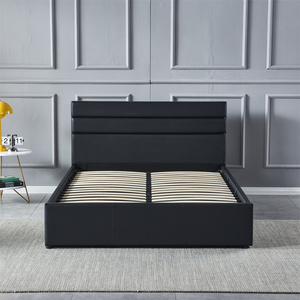 <span class=keywords><strong>Letto</strong></span> Contemporaneo in Pelle Nera con Contenitore Idraulico, <span class=keywords><strong>Letto</strong></span> Moderno con <span class=keywords><strong>Testiera</strong></span> Imbottita a Strati - Product Image 3