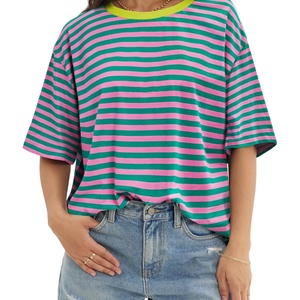 Camisetas a Rayas Casuales 2025, Camiseta Básica para Mujer, Camisetas Holgadas de Cuello Redondo, Manga Corta, Estampado de Verano - Product Image 2