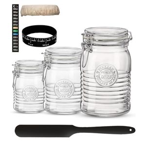 Kit de démarrage de levain maison en pot avec couvercle, thermomètre, spatule en silicone et couverture en tissu - Product Image 2