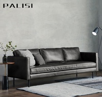 Sofá de 3 asientos de cuero de oficina Negro estilo industrial retro, conjunto de sofá de piel sintética 123, muebles de sala de estar