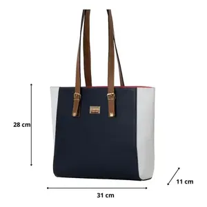 Sac fourre-tout en cuir véritable pour femme Fana Adelle, bleu marine M3717, design à panneaux, utilisation toutes saisons - Product Image 3