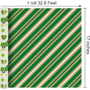 St Patricks Day Wrapping Paper Green Truck Shamrock Design Foil Gift <b>Wrap</b> Roll Recyclable For Irish Celebration - Product Image 3